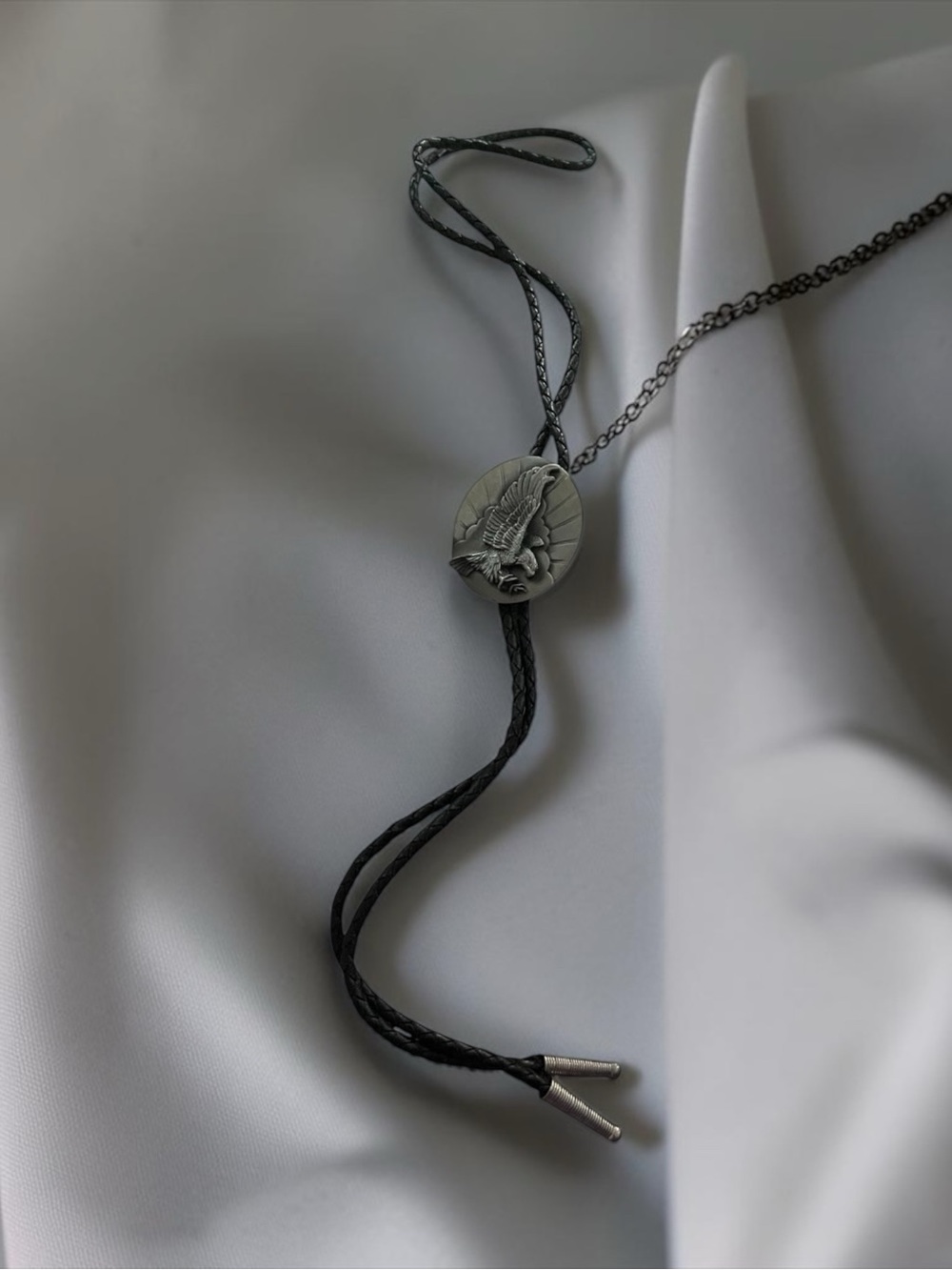 Black Western Bolo Tie with Eagle Slide - Picture 5 of 10